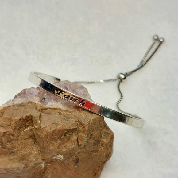 Silver Tone Slide Adjuster Faith Bracelet - Picture 1 of 6